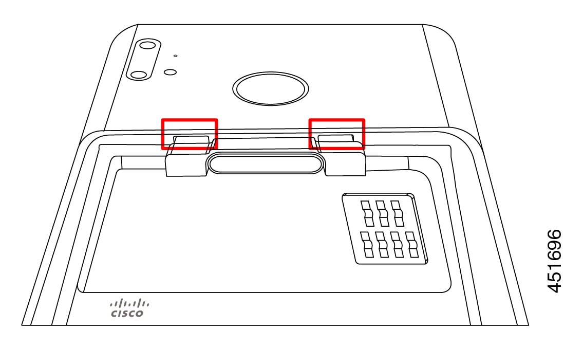 Image of the back of the phone with no battery in it and red highlights on the two battery slots.