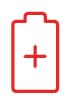 赤い輪郭と真ん中に赤い十字が付いたバッテリの画像。