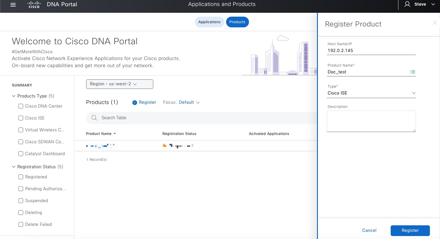 In the Cisco DNA Portal, click us-west-2