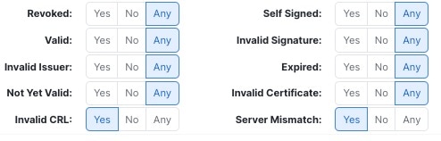 Example of an SSL policy rule matching the server SNI name or invalid CRL