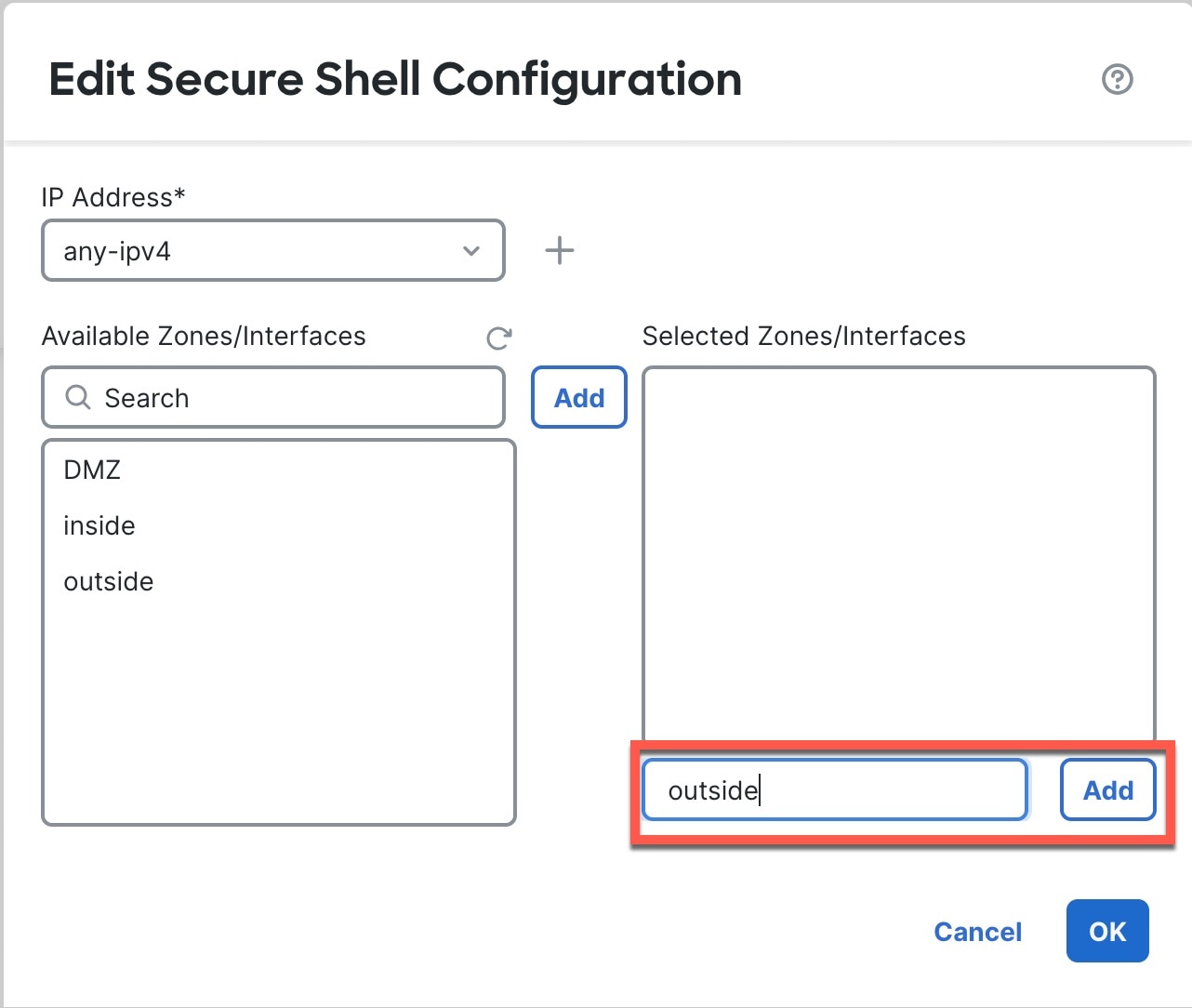 Enable SSH on the Outside Interface