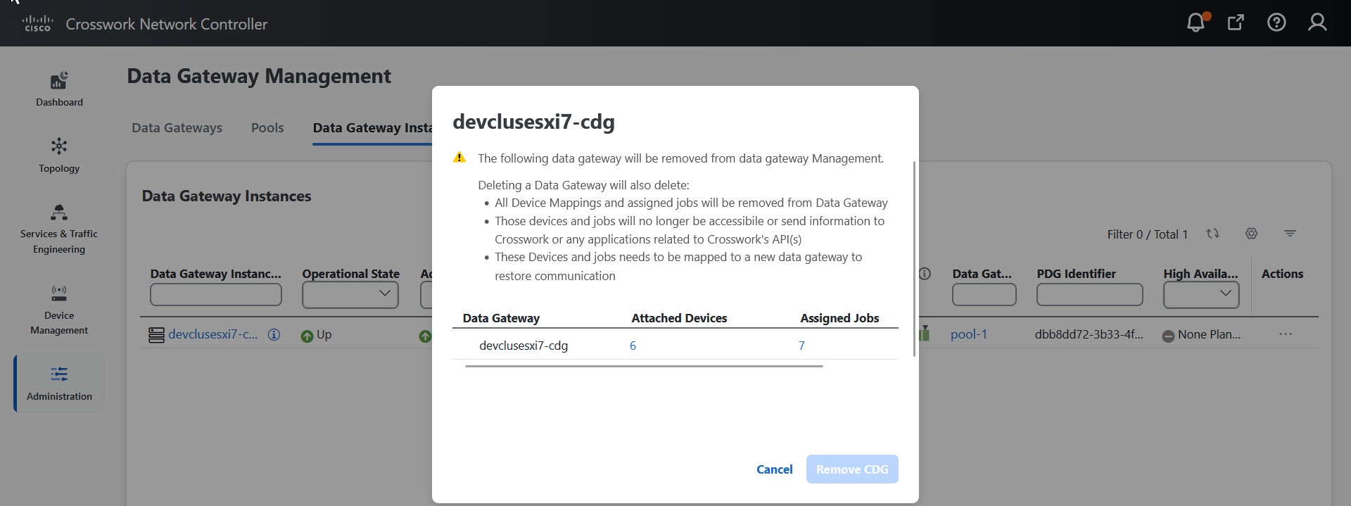 Delete Data Gateway Confirmation Dialog Box