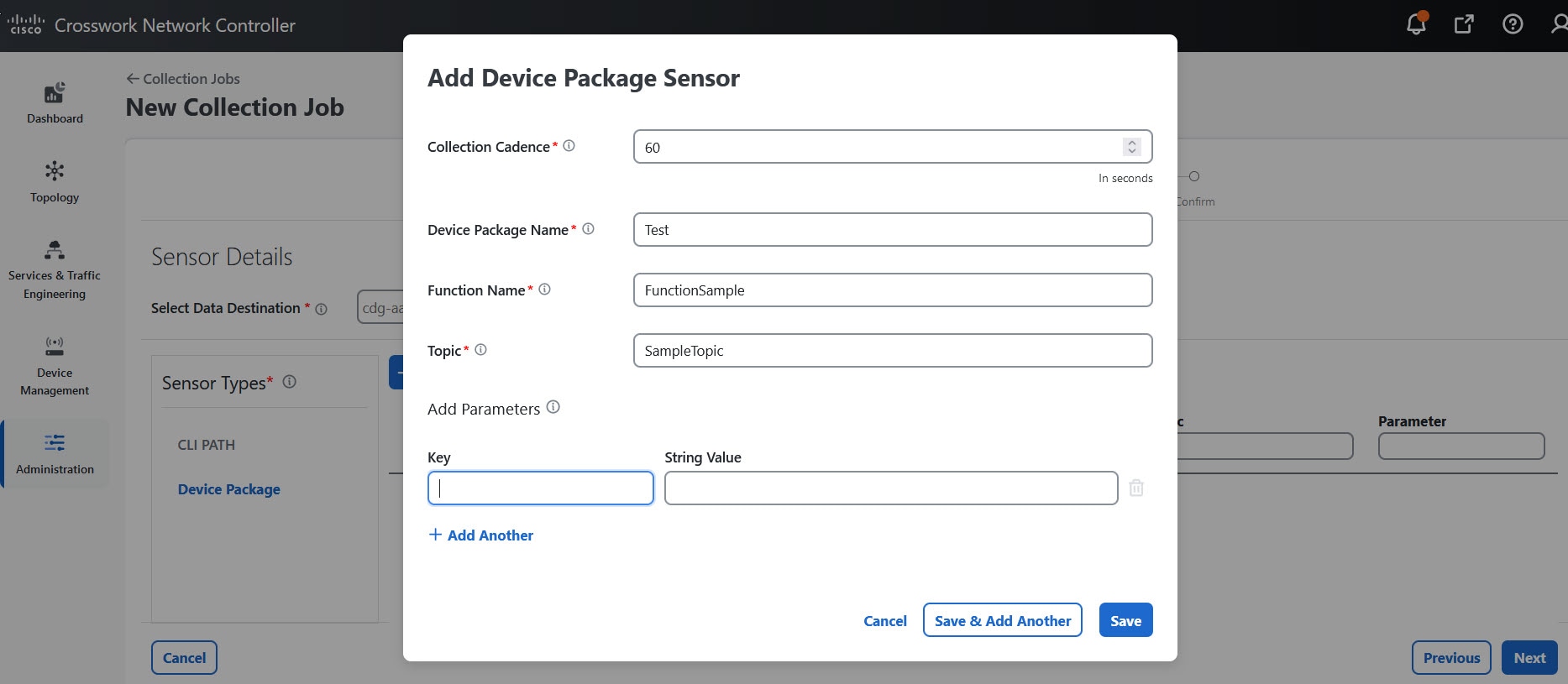 Add Device Package Sensor Dialog Box