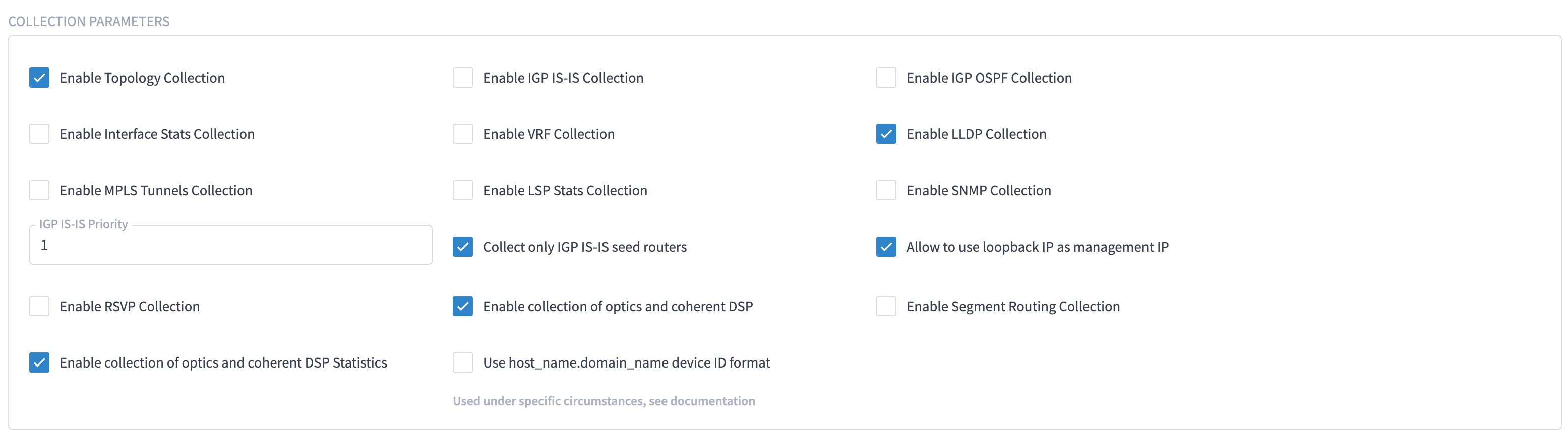 IOS-XR Adapter - collection settings