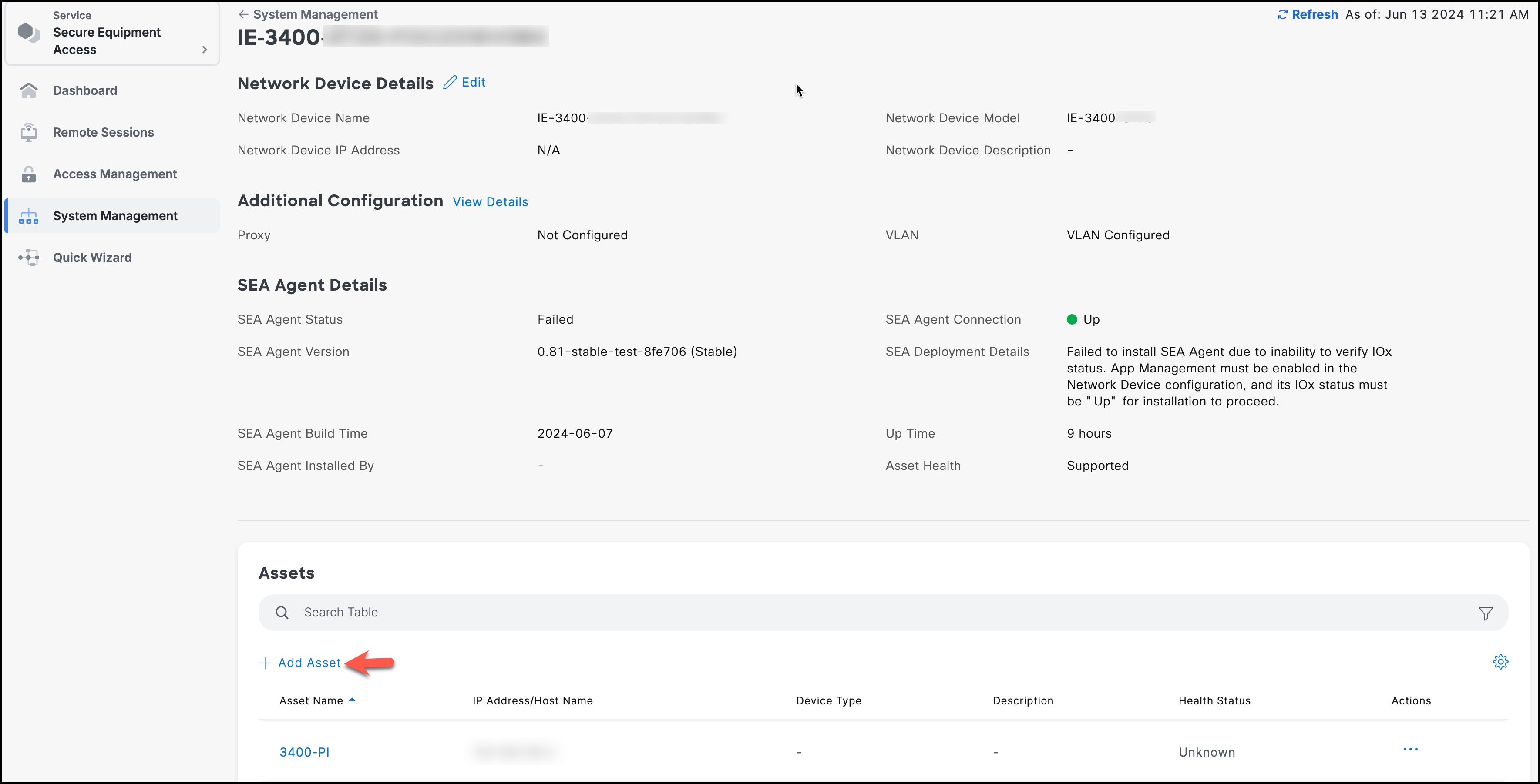 Add assets to a network device