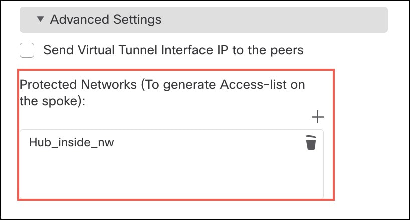 Adding Protected Network in the Advanced Settings of the Add Endpoint dialog box