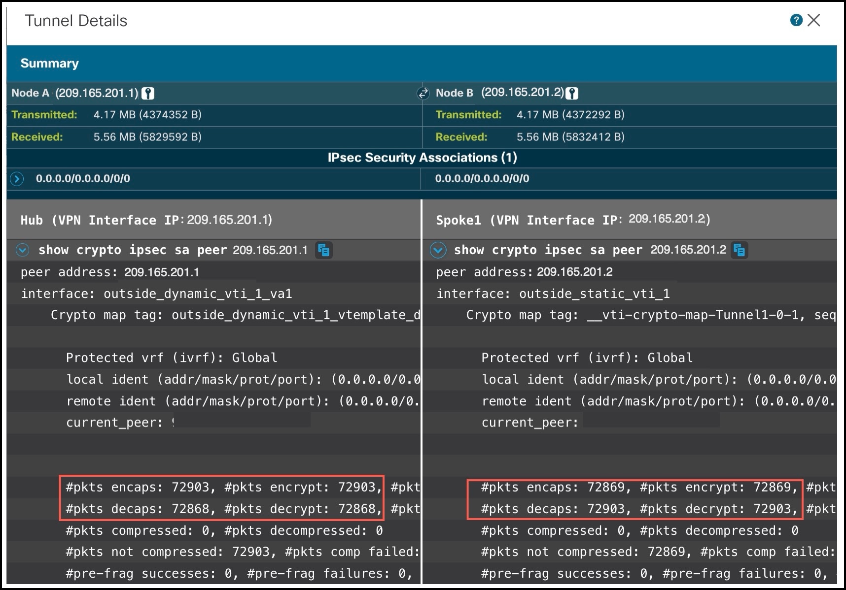 Output of show crypto sa peer command