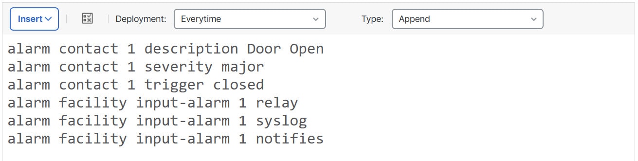 FlexConfig object for configuring alarm contacts on ISA 3000 devices.