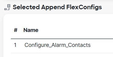 FlexConfig policy, configure alarms object in the selected objects list.