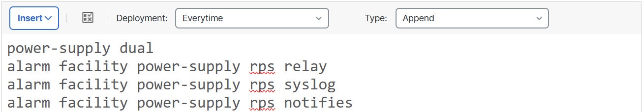 FlexConfig object for configuring power supply alarms on ISA 3000 devices.