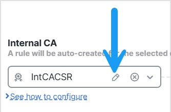 To install an internal CA from a certificate signing request, click Edit next to the name of the internal CA