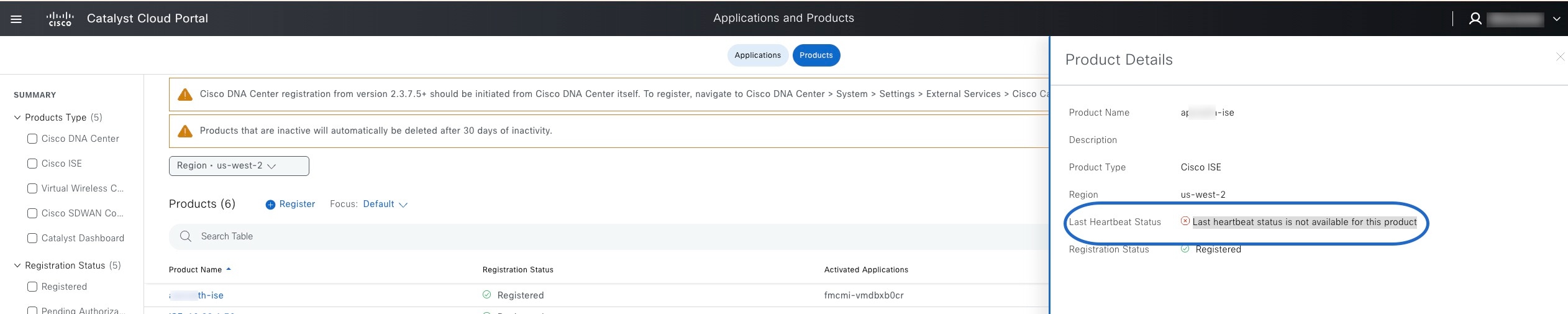 In the Cisco DNA Portal, locate the ISE product that is experiencing the error and deactivate it.