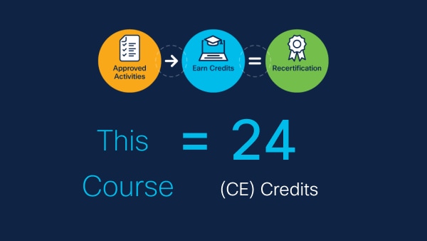 This course earns you 24 Continuing Education credits towards recertification.
