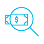 Icono de dinero bajo una lupa que representa una búsqueda paga