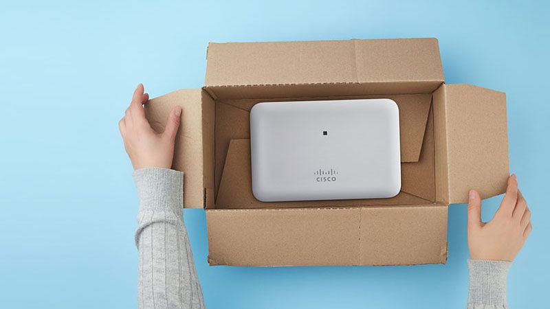 Cisco access point in a cardboard box