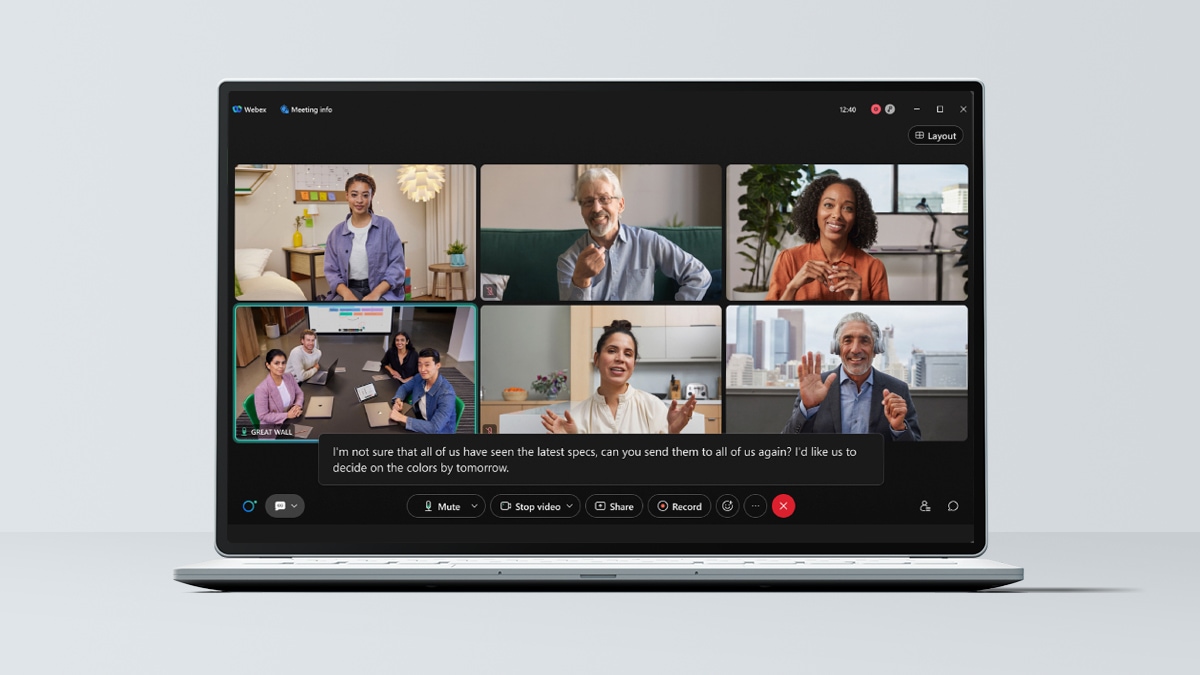 Webex video call displayed on a laptop screen