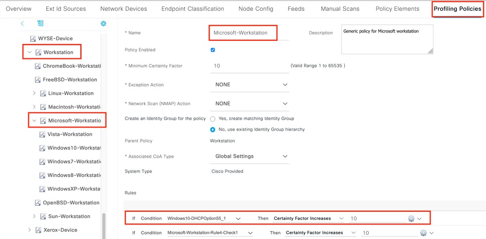 エンドポイントのプロファイリングに使用される DHCP パラメータ要求