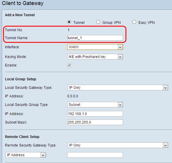 Configure Single Client to Gateway Virtual Private Network (VPN