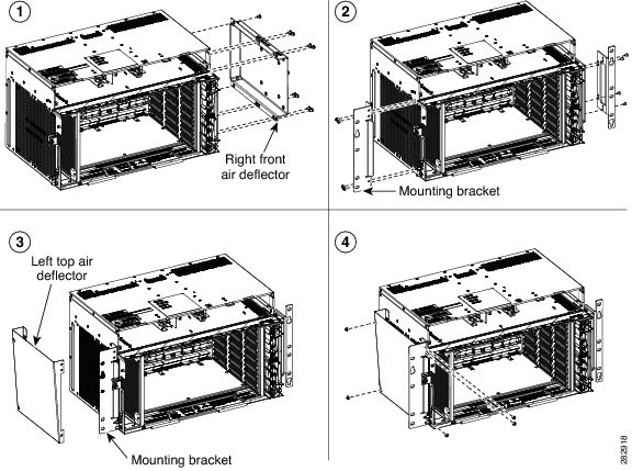 Mounting the Bracket with Air Deflectors (Front-to-Top) on the NCS 2006 Shelf for ETSI Rack Configuration - Front Position