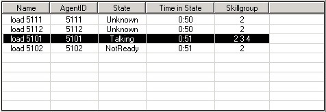 Agent select grid populated with sample data