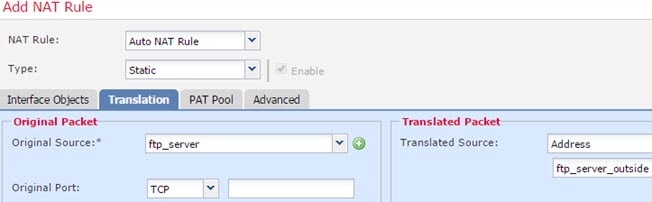 Auto NAT rule for the FTP server.