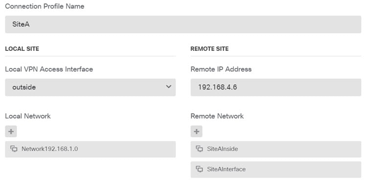 Site B endpoint settings..