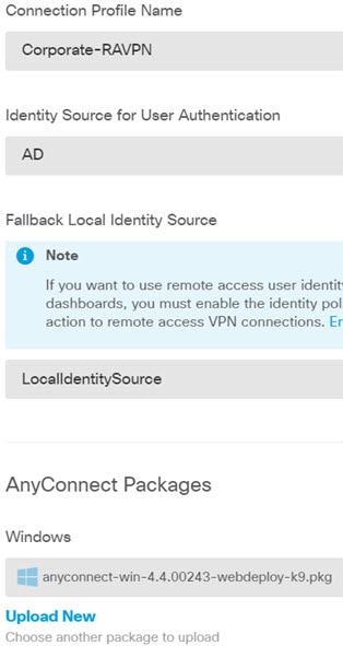 Remote access VPN connection settings.