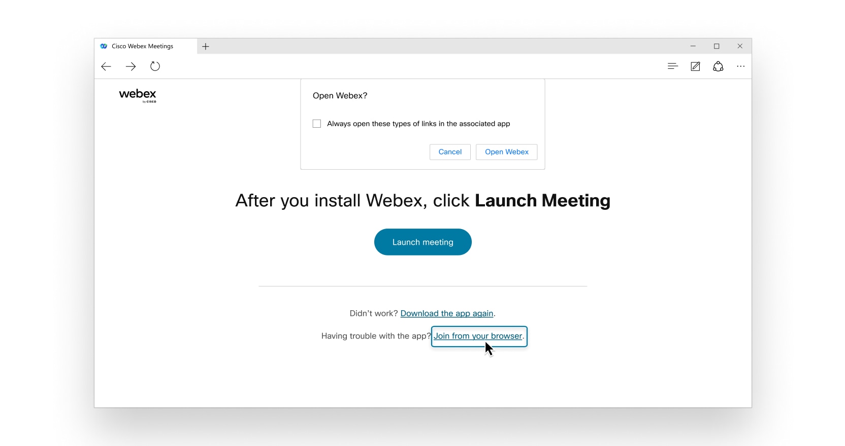 Team Collaboration Webex Meetings Web 应用程序入门