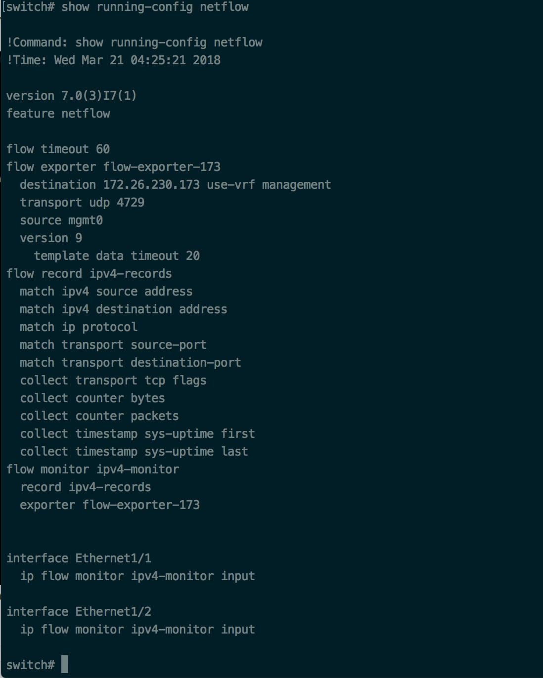 在 Cisco Nexus 9000 交换机上运行 NetFlow 配置