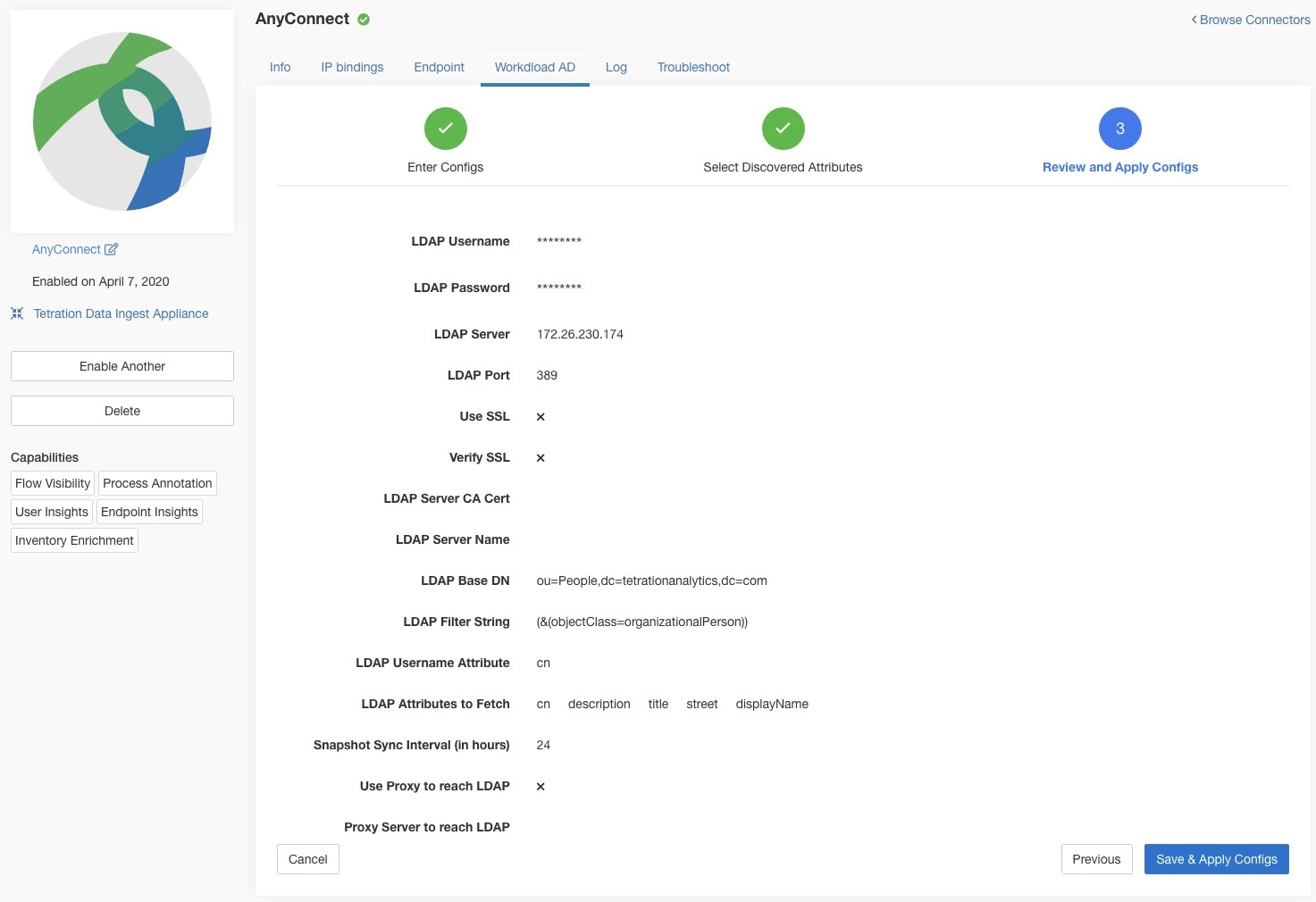 完成 LDAP 配置发现和提交