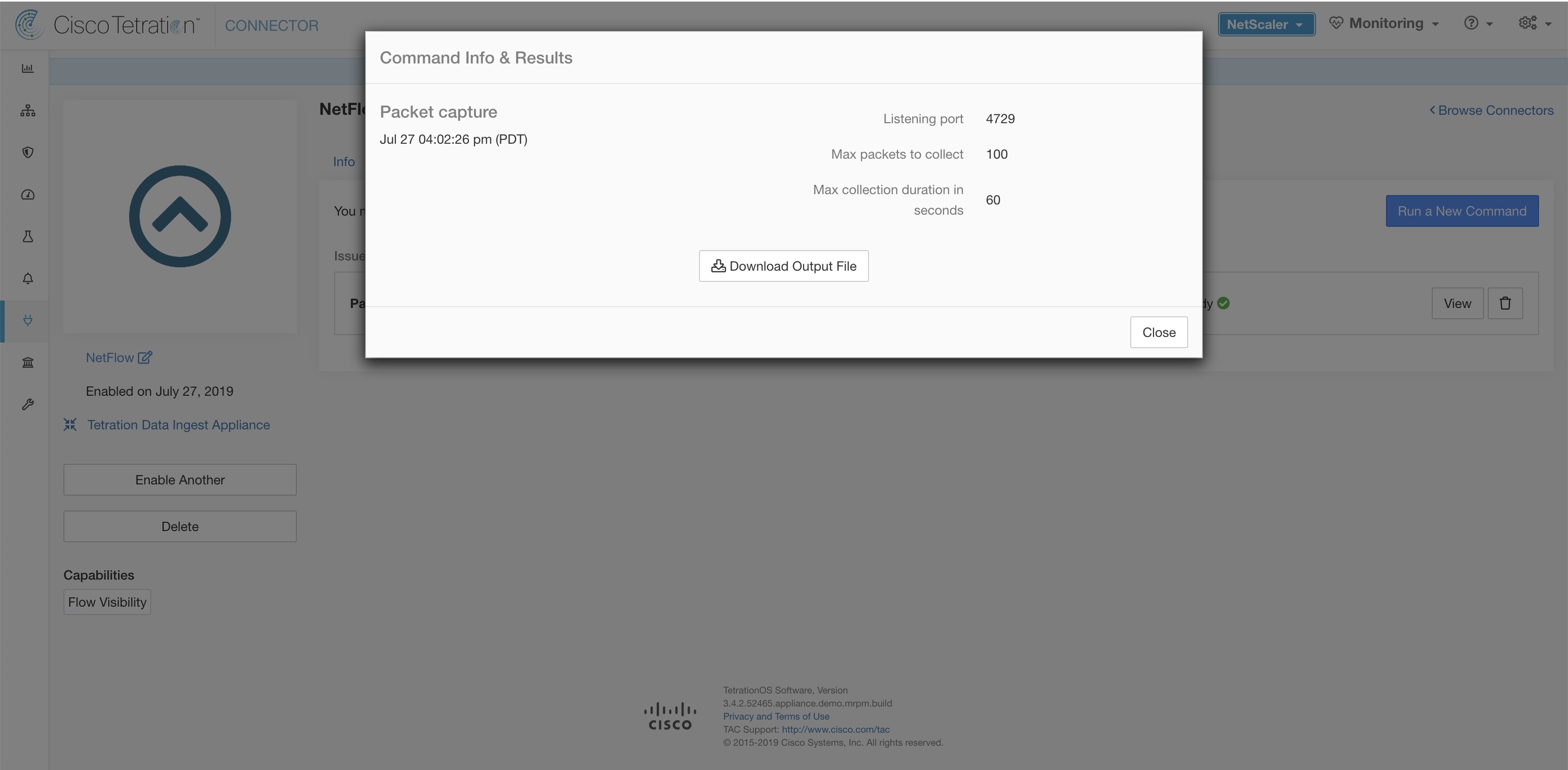 捕获 NetFlow 连接器上给定端口上的数据包