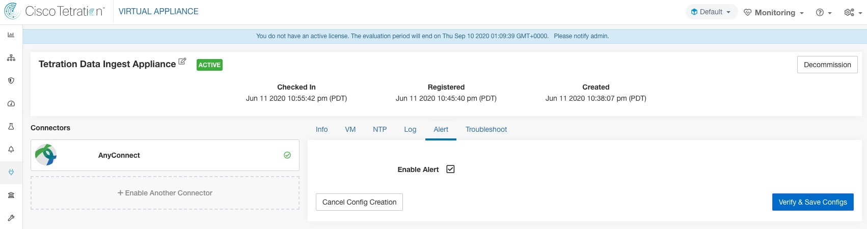 在 Cisco Secure Workload 数据注入设备上显示警报配置