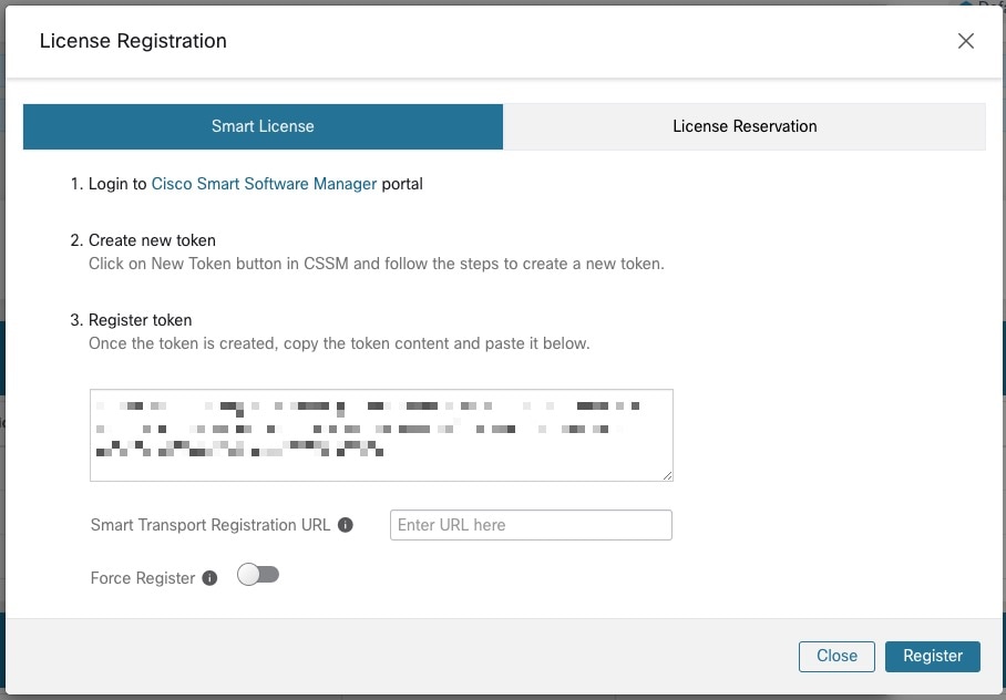 Cisco Secure Workload 智能许可证注册页面