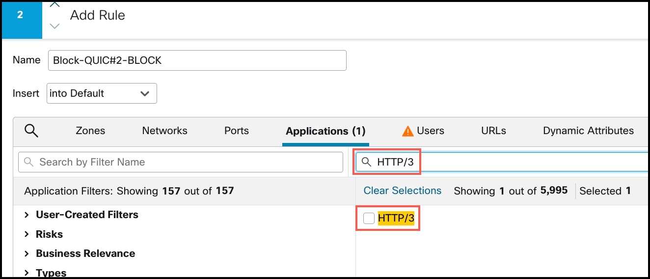 从应用列表中选择 HTTP/3