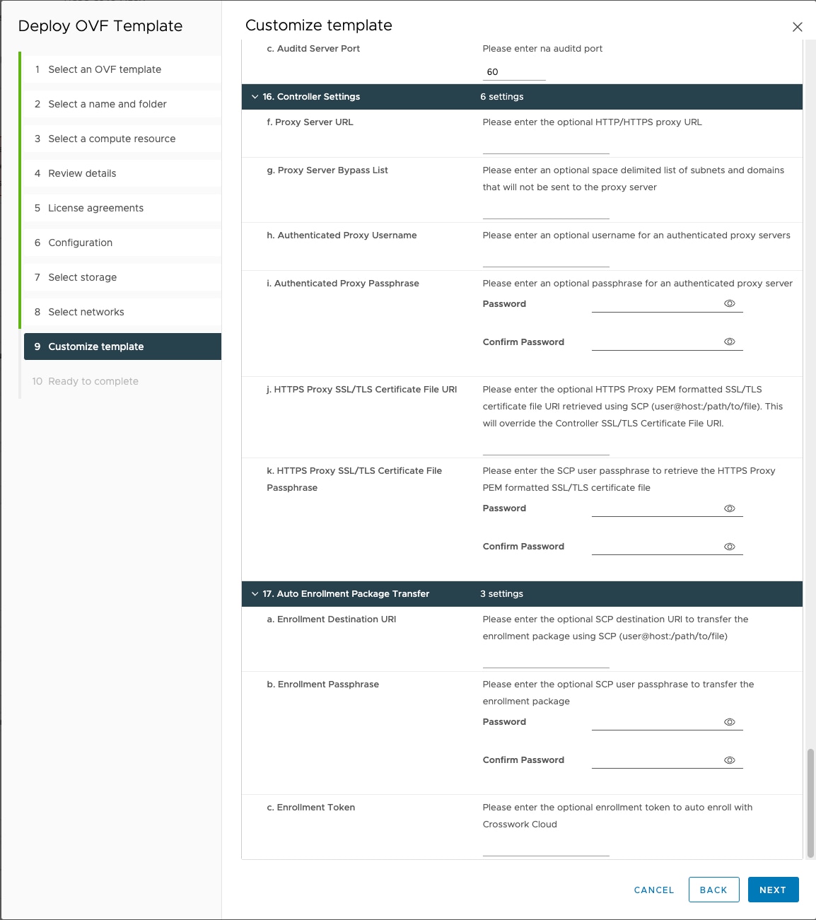 Deploy OVF Template - Customize Template for Auto Enrollment configuration