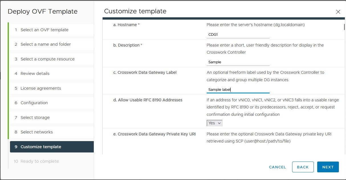 Deploy OVF Template - Customize template > Host information Window