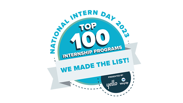 Graphic of the Top 100 Internship award by WayUp and Yello.